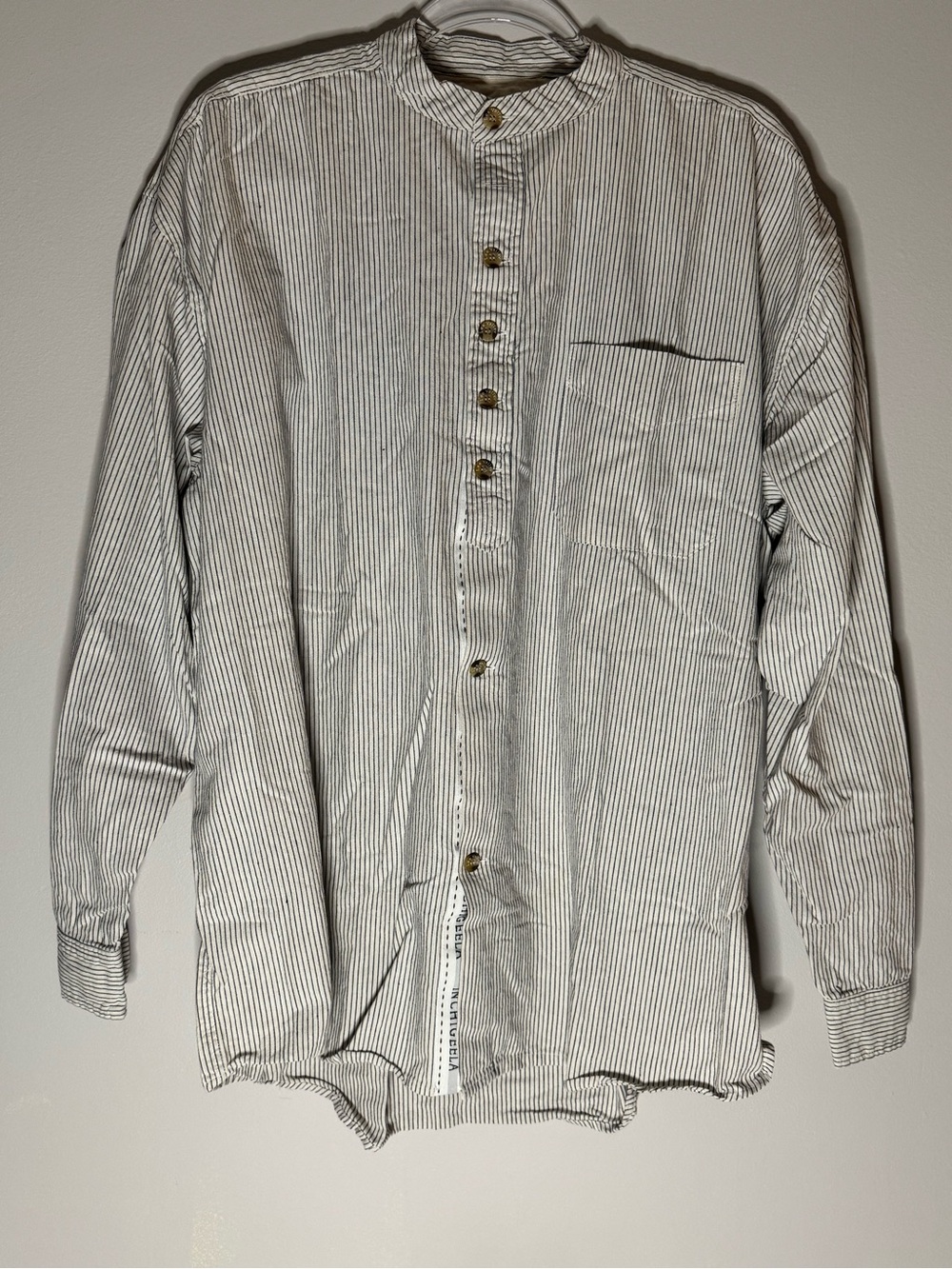 Lee Valley Ireland Mens Blue Stripe Flannel Grandfather Shirt Collarless XXL